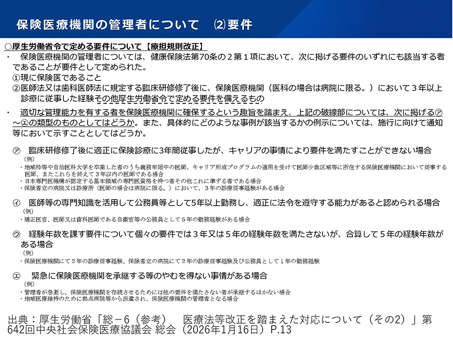 保険医療機関の管理者要件